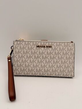 MICHAEL KORS Jet Set Travel Signature Double Zip Wristlet Wallet Vanilla
